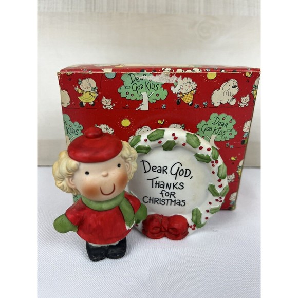 Enesco Dear God Kids "Thanks For Christmas" Figurine With Box EUC - Picture 1 of 14